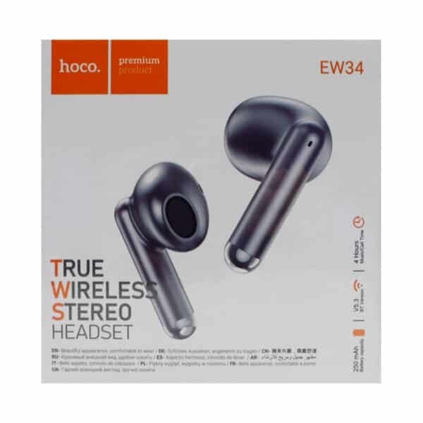 HOCO EW34 True Wireless Bluetooth Earbuds – Gray Color - Image 2