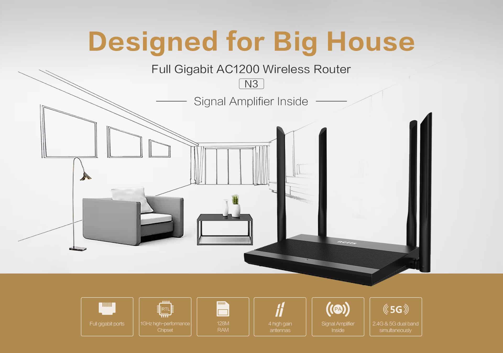 Netis N3 AC1200 Wireless Dual Band Gigabit Router
