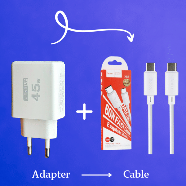 GearUP 45W Fast Charger + Hoco 1m PD Fast Charging Cable 60W