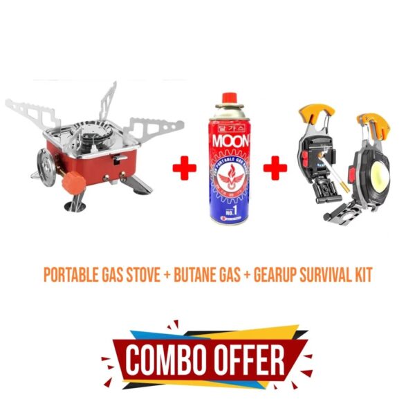 Camping Combo Offer! Kovar K-202 Portable Card Type Stove + Butane Gas Bottle (340ml) + GearUP Survival Gear SG61