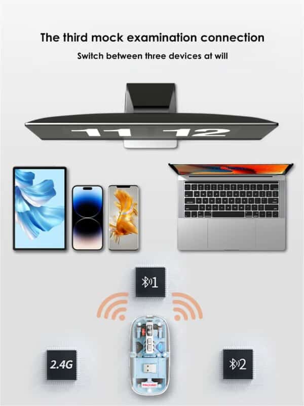 GearUP WM30 Transparent Crystal 2.4G + Bluetooth Magnetic Wireless Mouse- Gray Color - Image 2