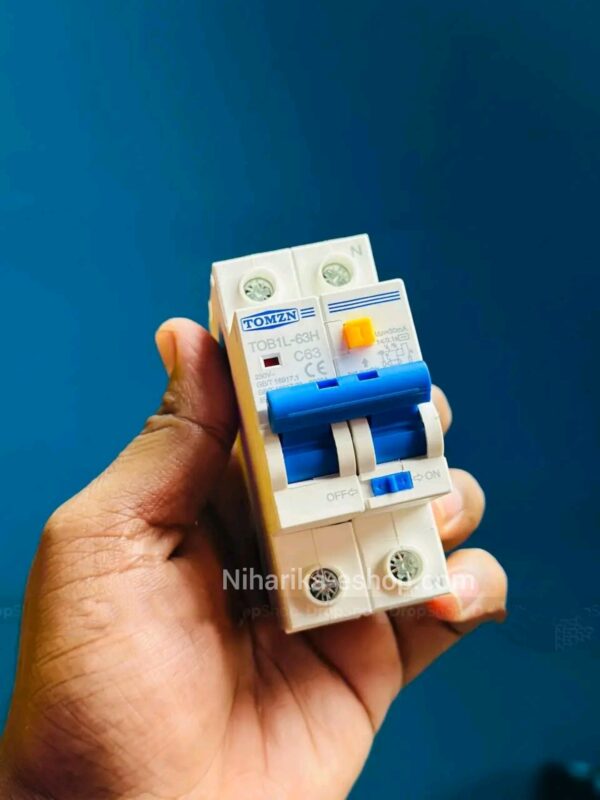 TOMZN RCBO TOB1L-63H 2P 63A 230V AC Residual Current Circuit Breaker with Overcurrent & Leakage Protection